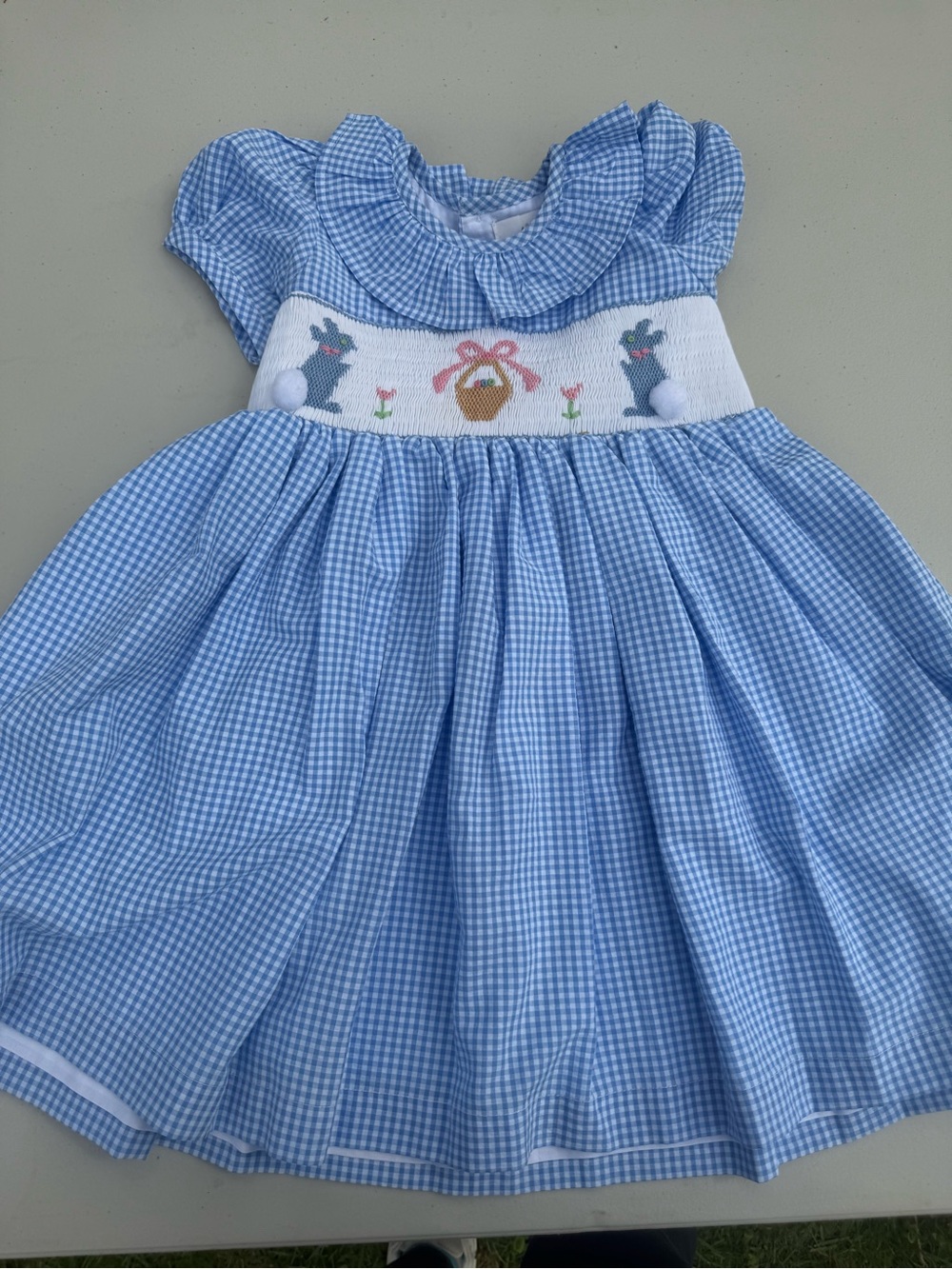 Blue Gingham Smocked Bunny Dress for Girls
